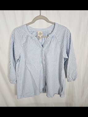 Light Blue Striped Women’s Button Front Top